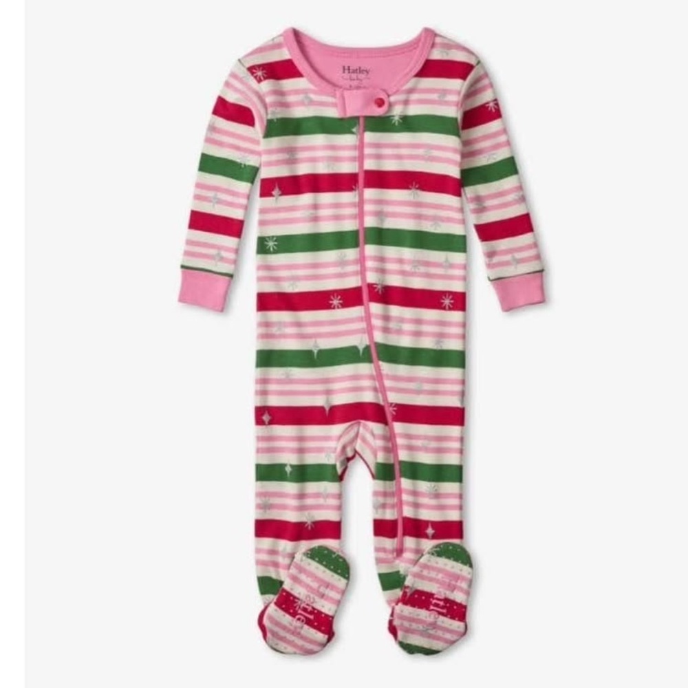 New Hatley Pink and Green Striped Baby Sleeper/pajamas 9-12 months